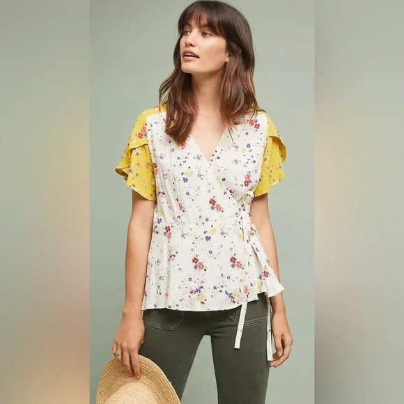 NWT Meadow Rue by Anthropologie Floral Wrap Blouse size 4 - Picture 1 of 7